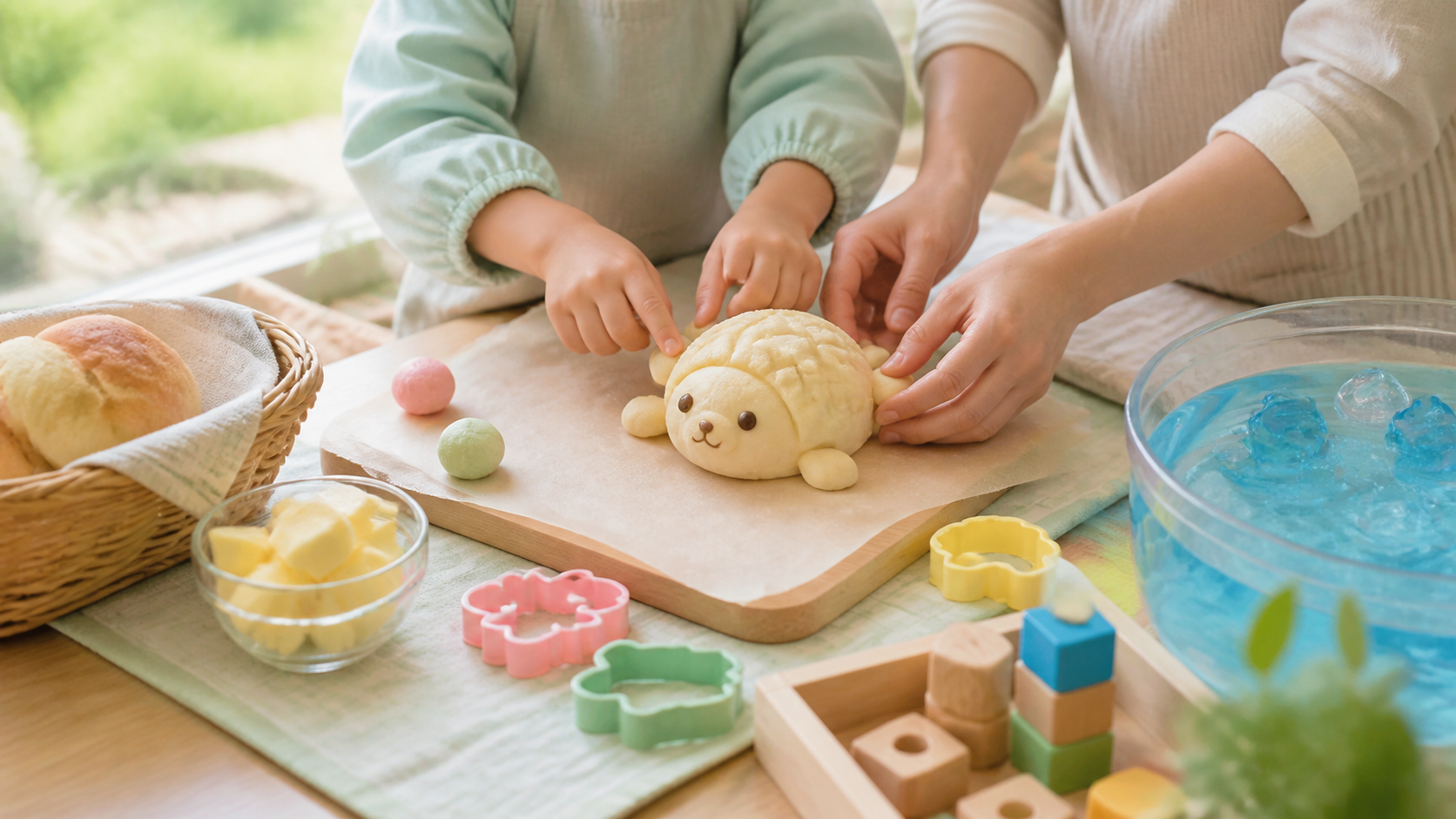 堺市の5歳児が保護者とパン作りや科学あそびを楽しむ週末ワークショップのイメージ