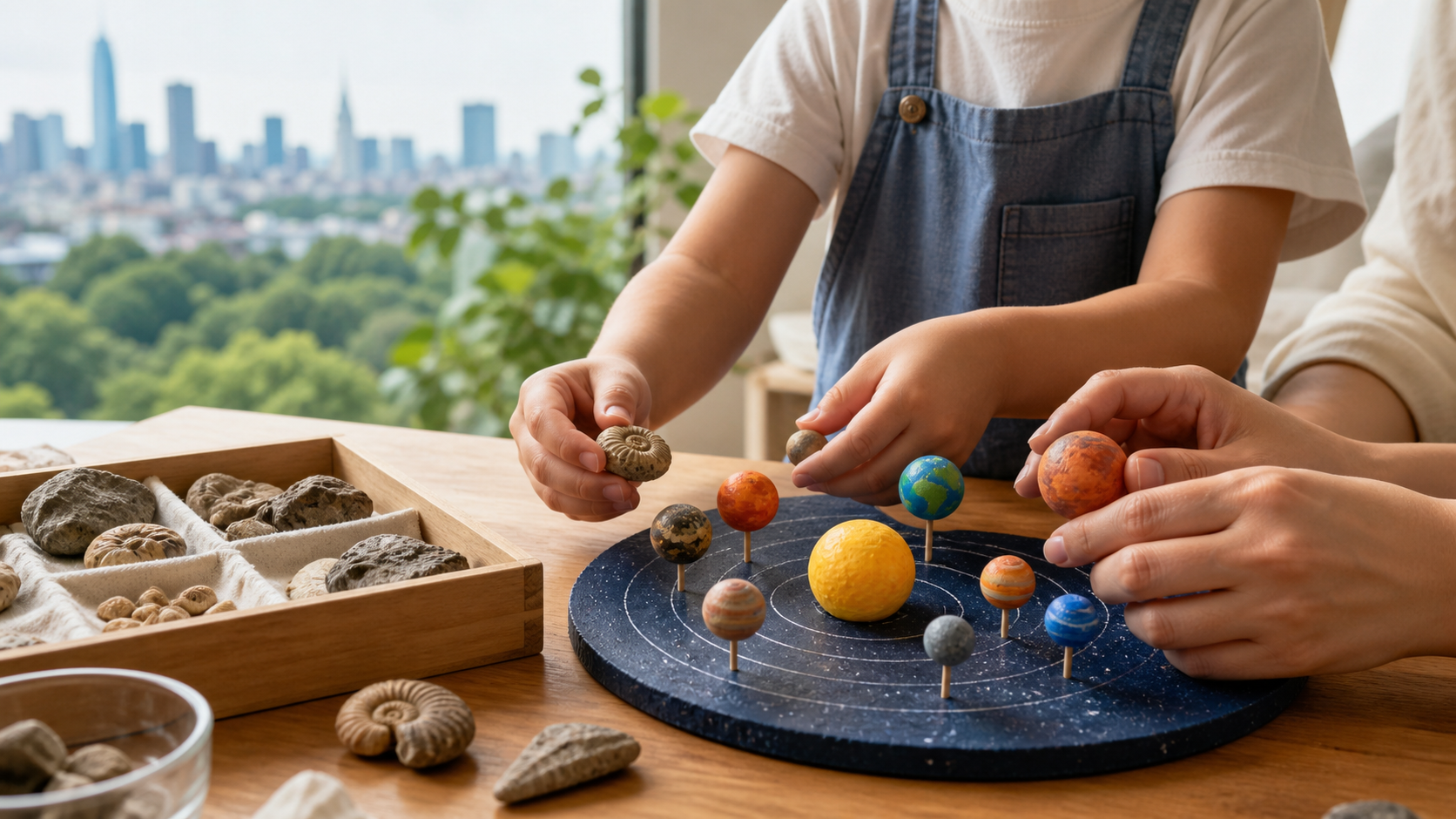 東京都の5歳児向け週末ワークショップで子どもと保護者がアートや科学体験を楽しむイメージ