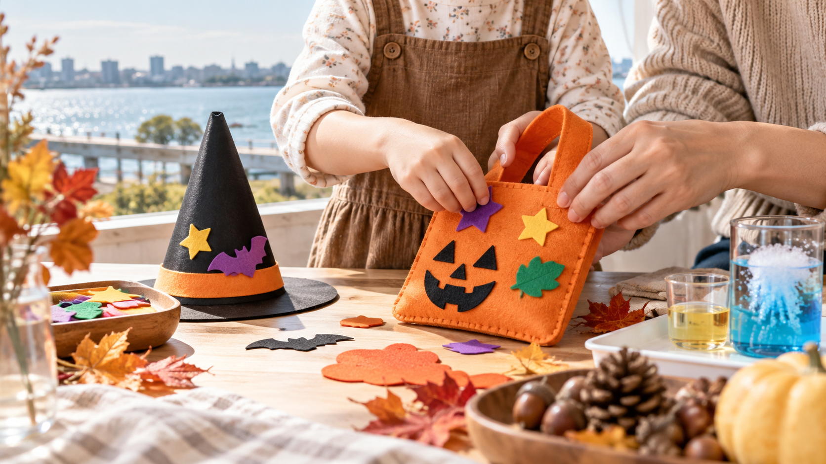 堺市から行きやすい5歳児向け週末ワークショップで親子がハロウィン工作を楽しむイメージ